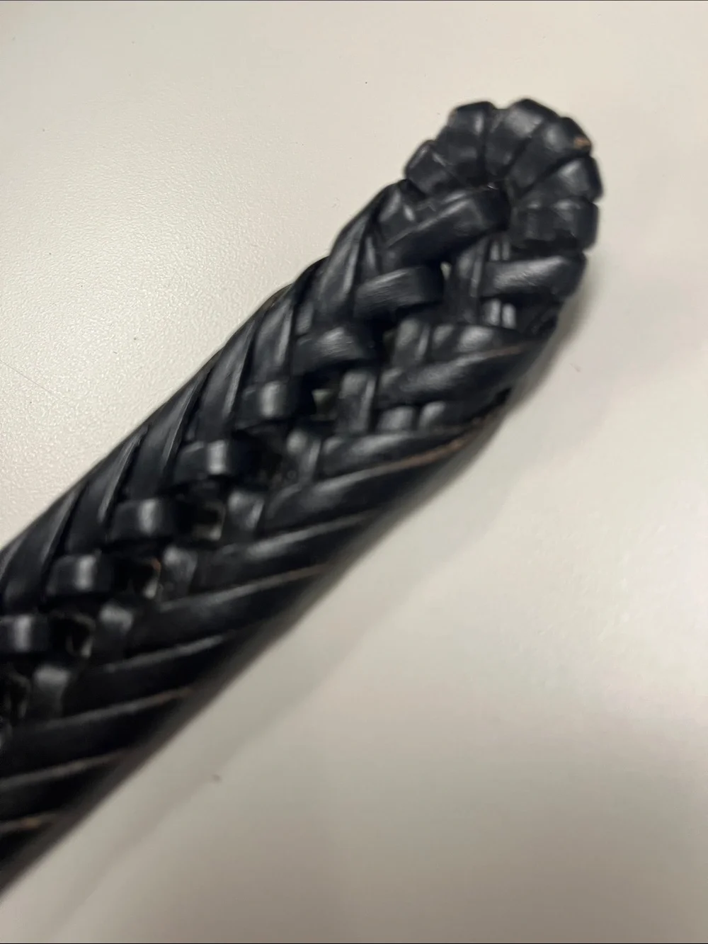 Source Unknown Black Braided Leather Belt with Silver Buckle